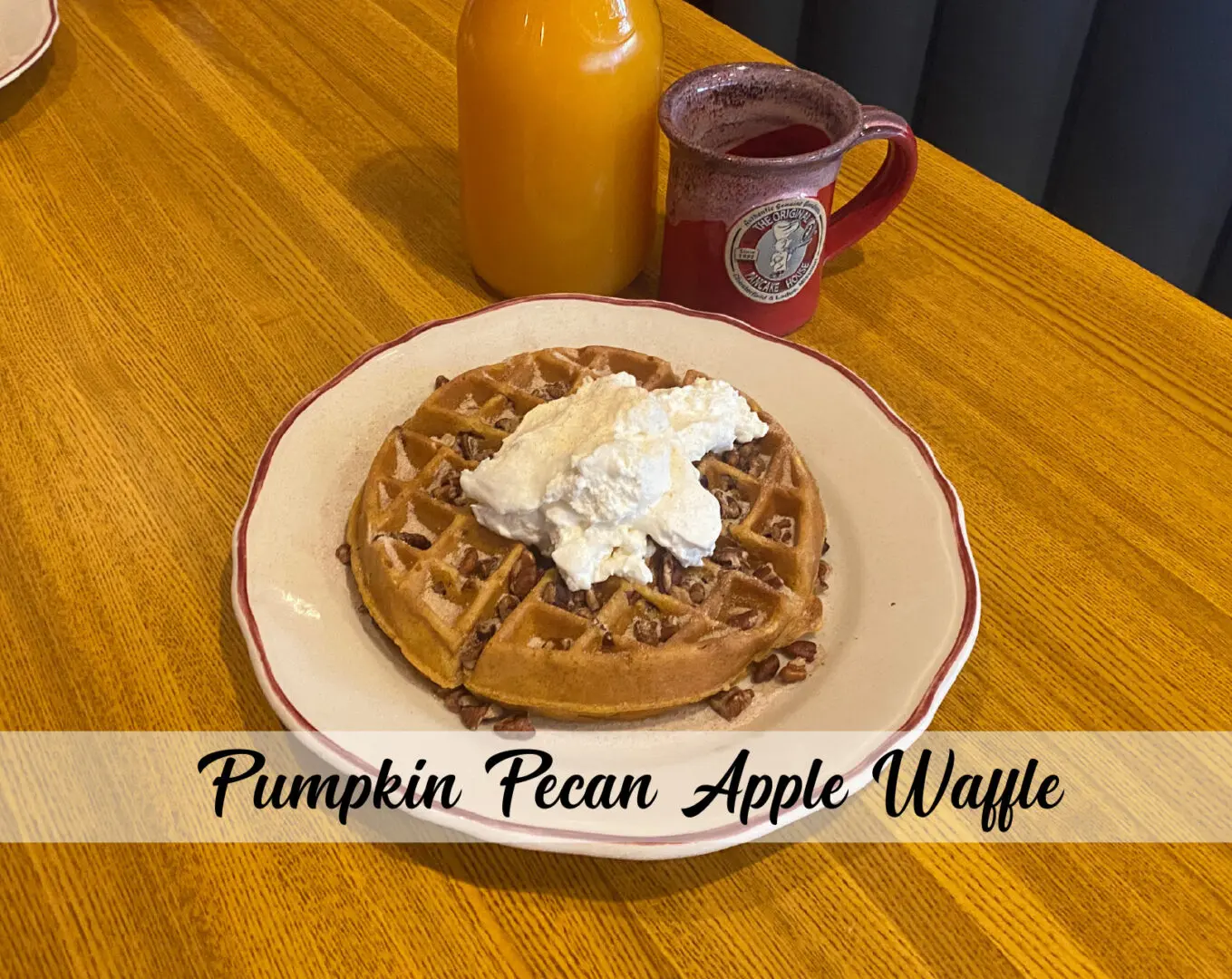 Pumpkin Pecan Apple Waffle with whipped cream