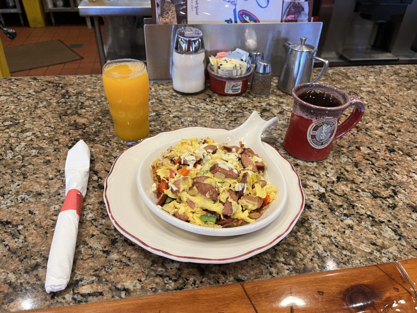 Andouille Skillet Coffee & Orange Juice & Coffee
